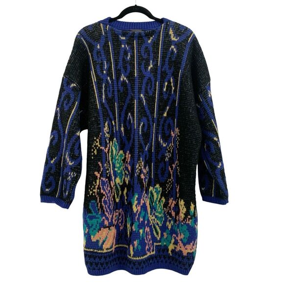 No Brand Sweaters - Stefanel Vintage 80s floral tunic sweater wool mohair metallic geometric XL L